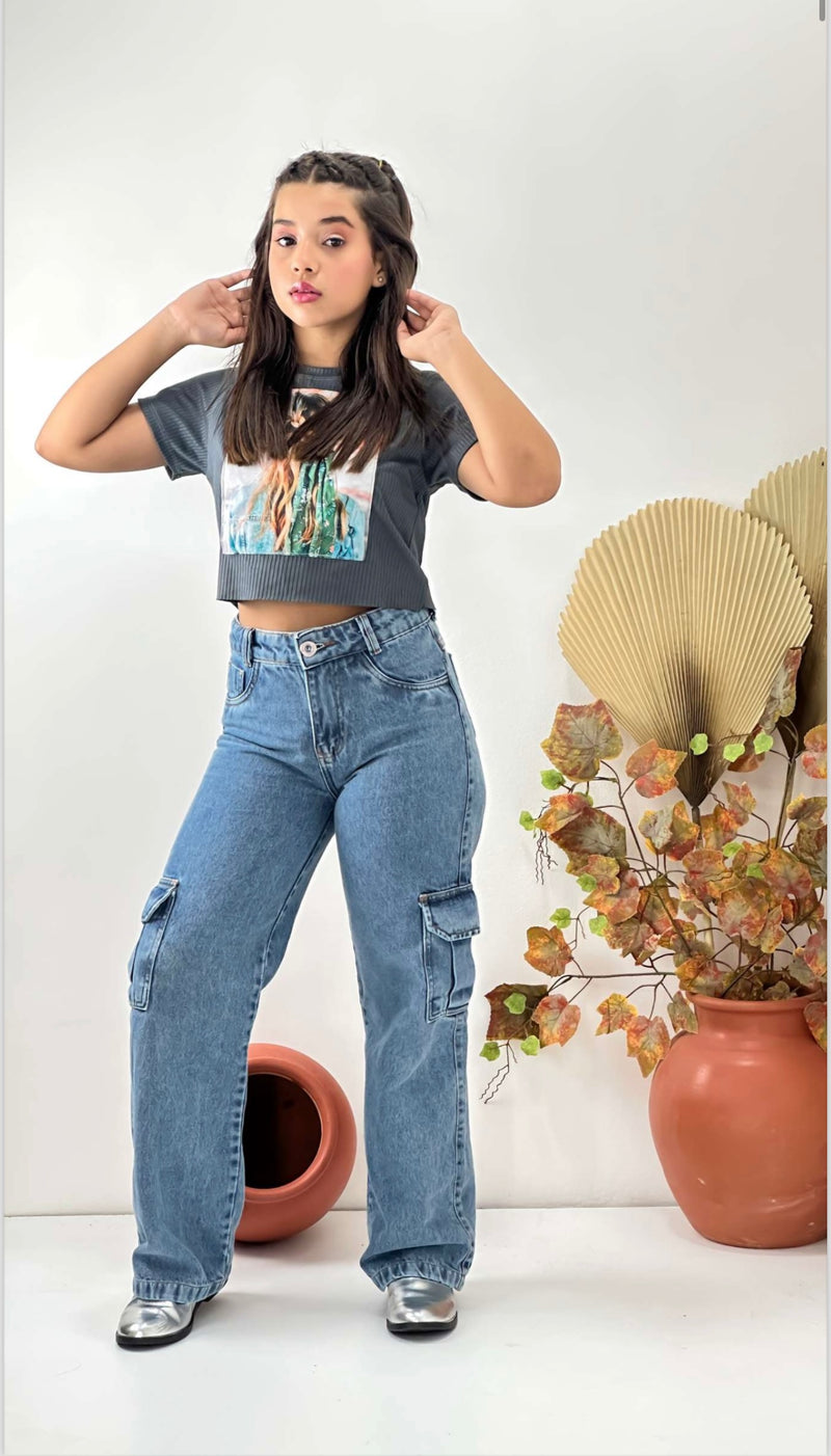 Calça Jeans Wide Leg Juvenil até 16 anos